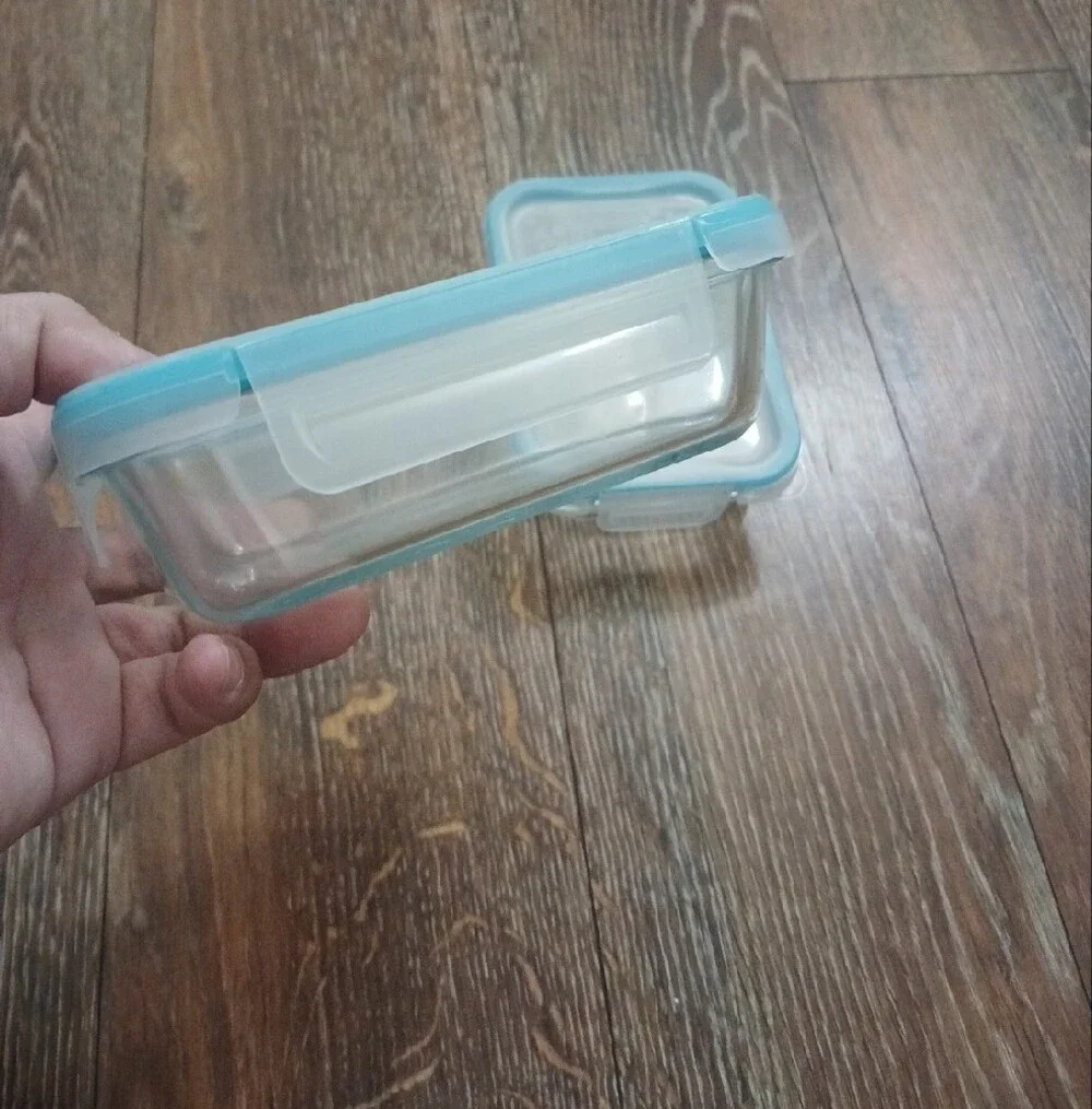 Glass Food Storage Containers Set with Blue and Pink Lids